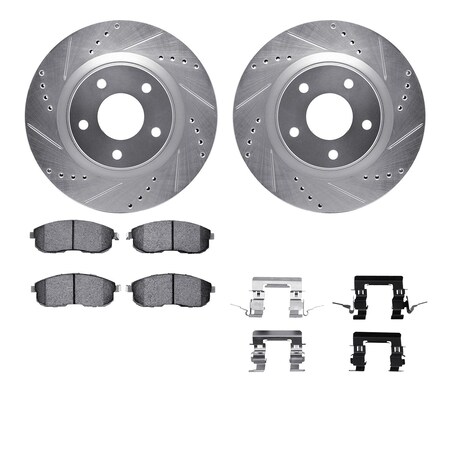 Dynamic Friction Co 7612-67013, Rotors-Drilled, Slotted-Silver w/ 5000 Euro Ceramic Brake Pads incl. Hardware, Zinc Coat 7612-67013